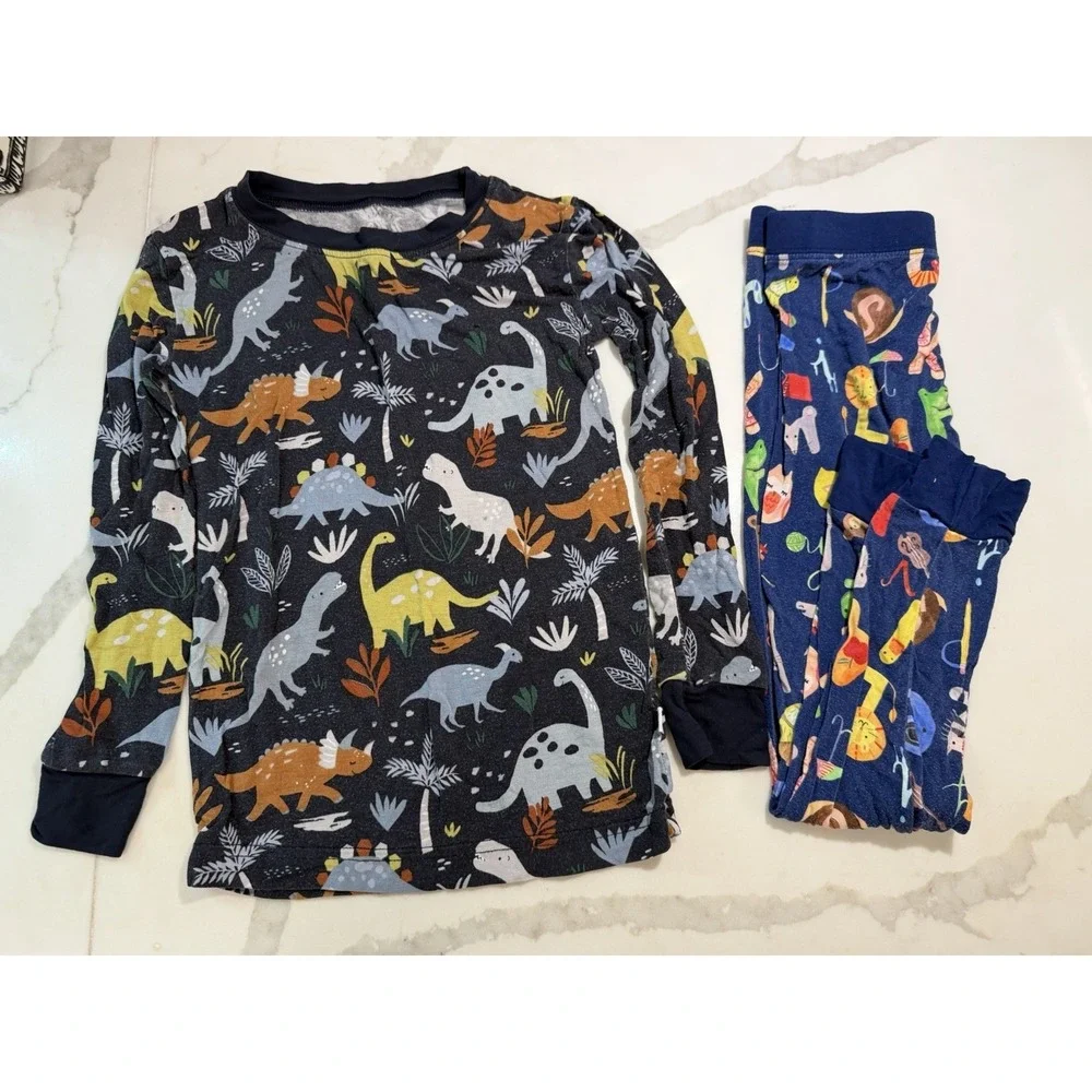 Little Sleepies Pajama Set Dino Top 4T / Alphabet Animals Pants 3T Bamboo